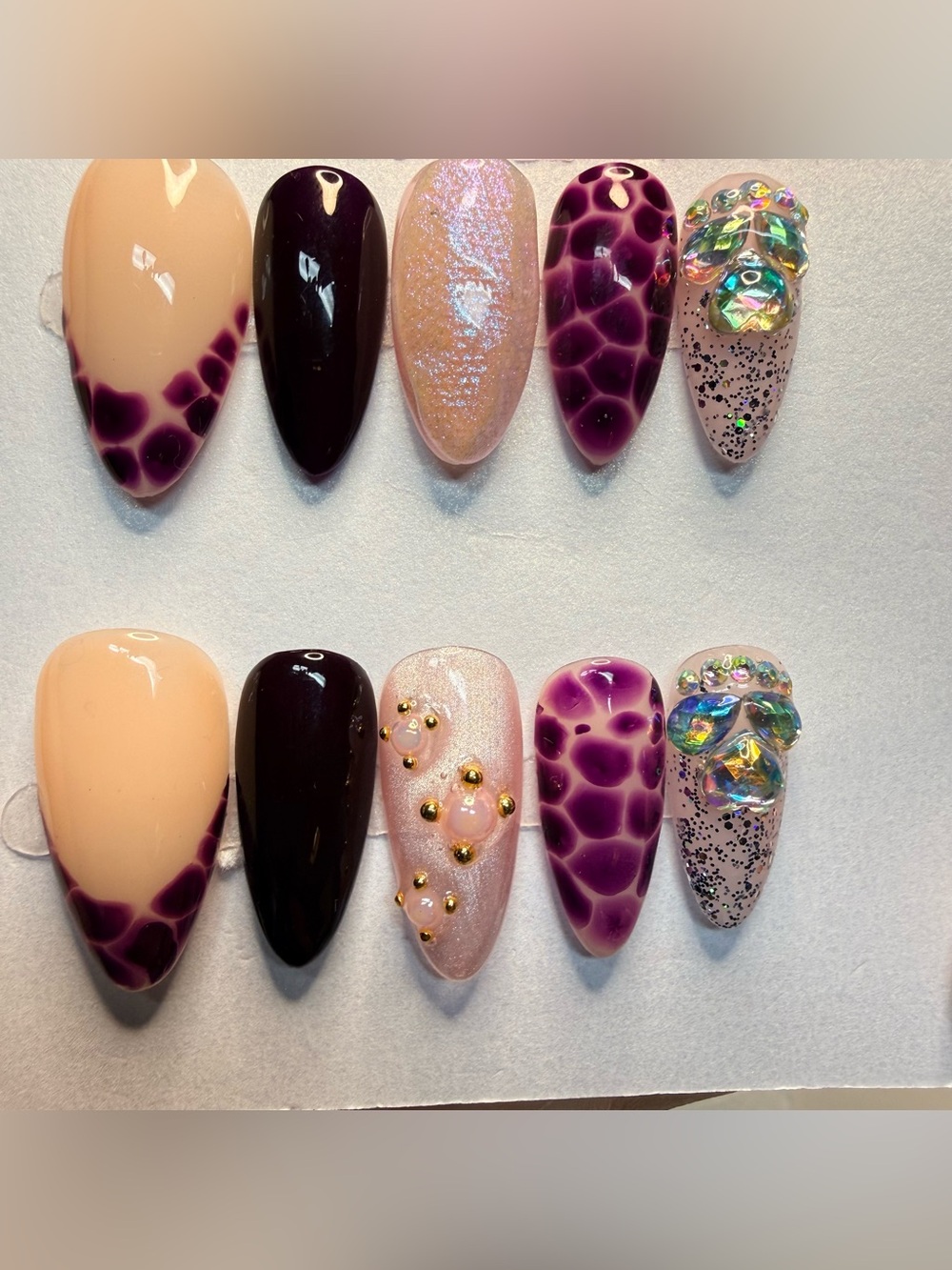 Medium almond Luxury Purple Pink Nail Art Set – size large